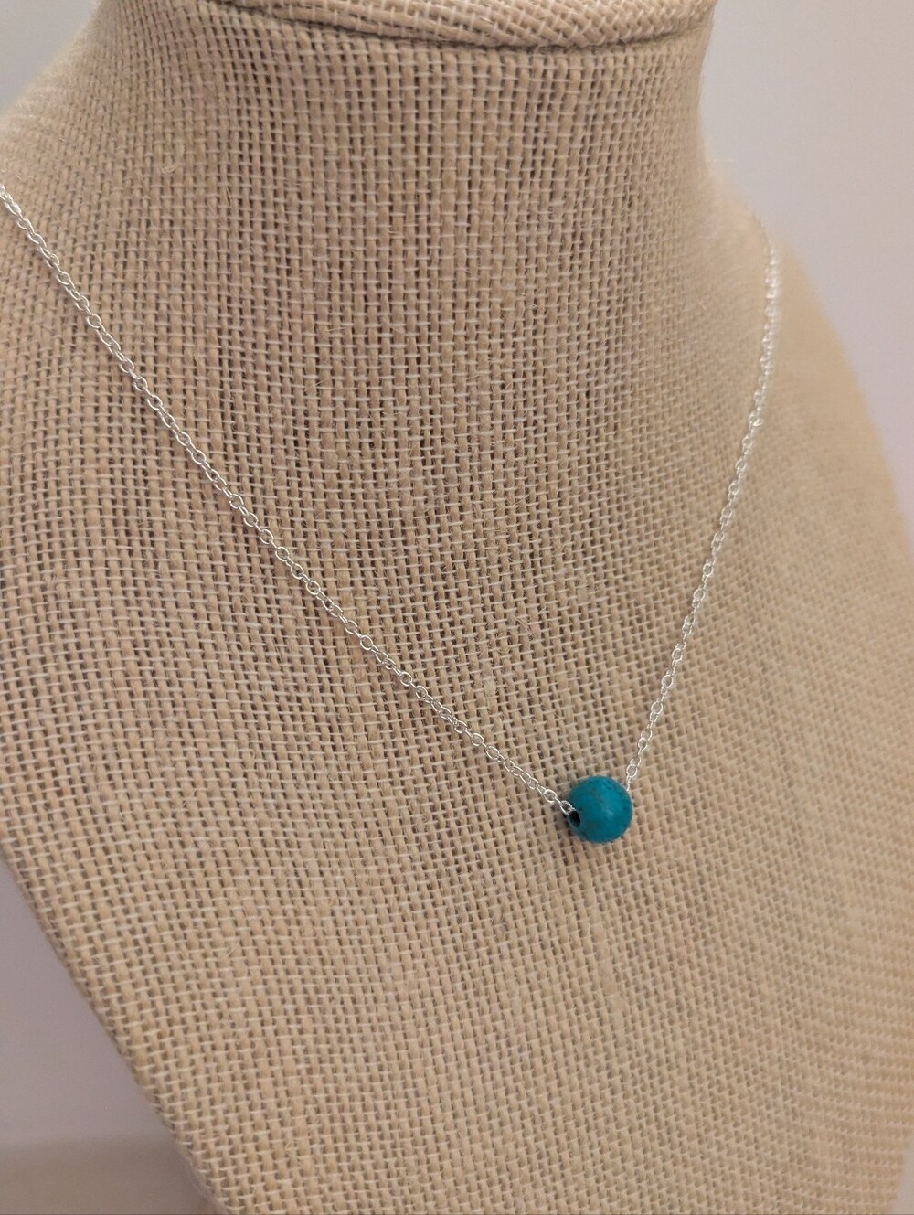 18" Minimalist Turquoise Bead Necklace • 925  Silver Plated Chain P61526-11